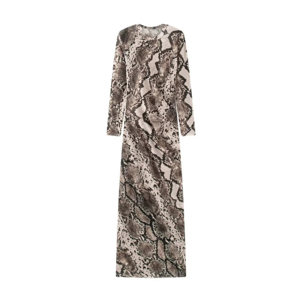 ZARA Long Sleeve Snake Print Waist Defining Dress